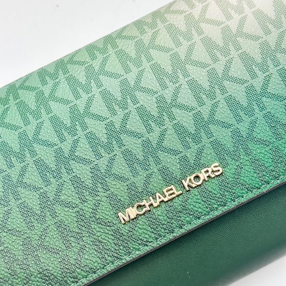 Michael Kors Jet Set Item Large Zip Around Wallet Crossbody Bag MK Ombre Green - Picture 9 of 15